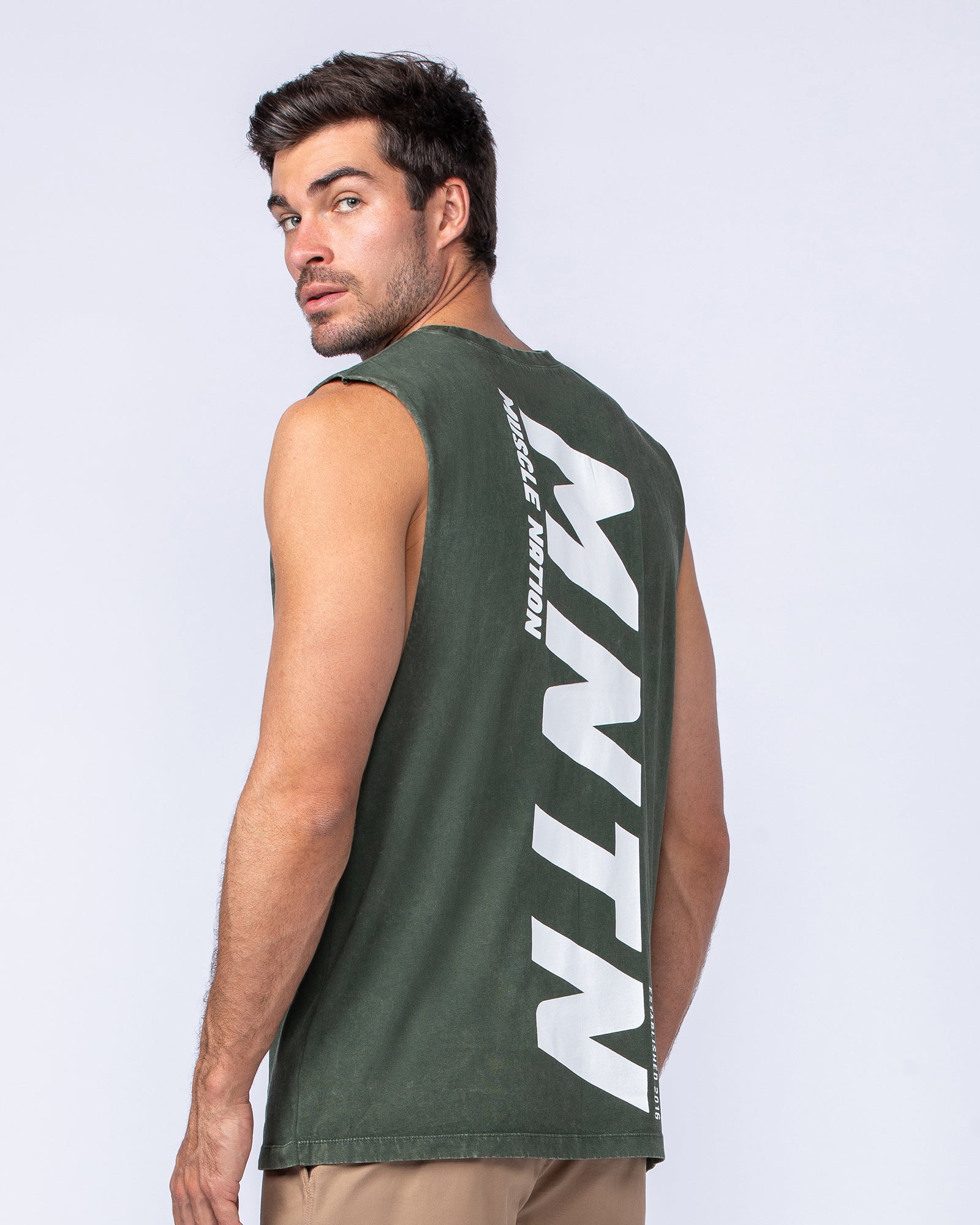 Boxy Vintage Tank - Dark Khaki-Singlets & Tanks-S-022478WHDRKH-S-MNAPPRL30211-3-Muscle Nation