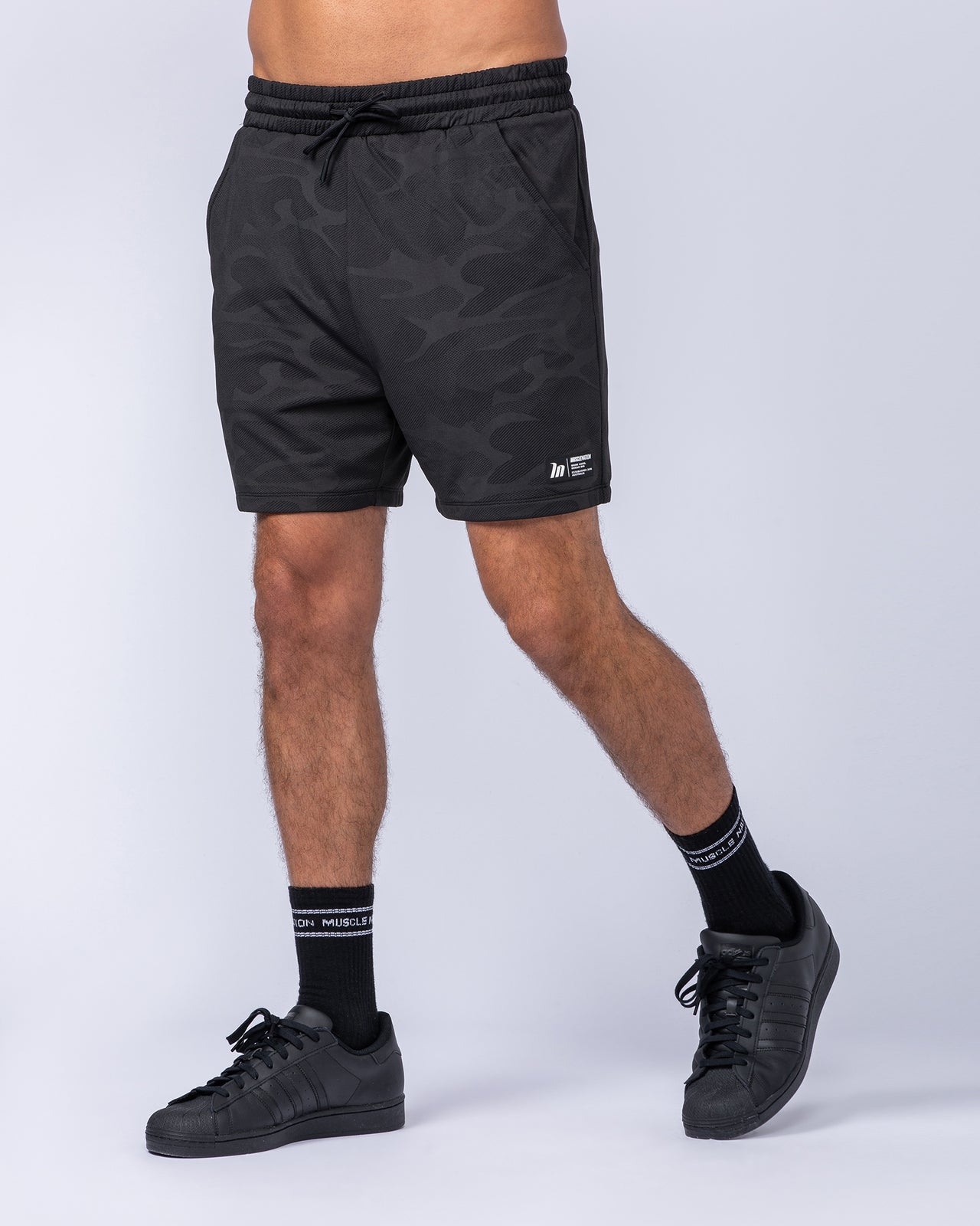Tech Camo Lay Up 5" Shorts Black Camo - Muscle Nation men's gym shorts, view 3