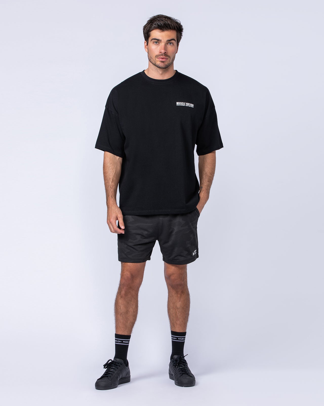 Tech Camo Lay Up 5" Shorts Black Camo - Muscle Nation men's gym shorts, view 6