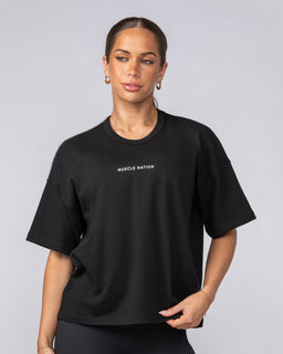 Boxy Fit Tee Black - Muscle Nation women's gym tee