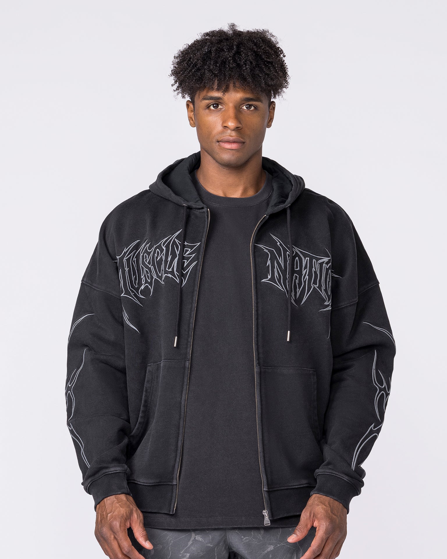 Breakout Vintage Zip Hoodie - Washed Black-Jumpers & Hoodies-XS-032641WSHBLK-XS-MNAPPRL49677-3-Muscle Nation