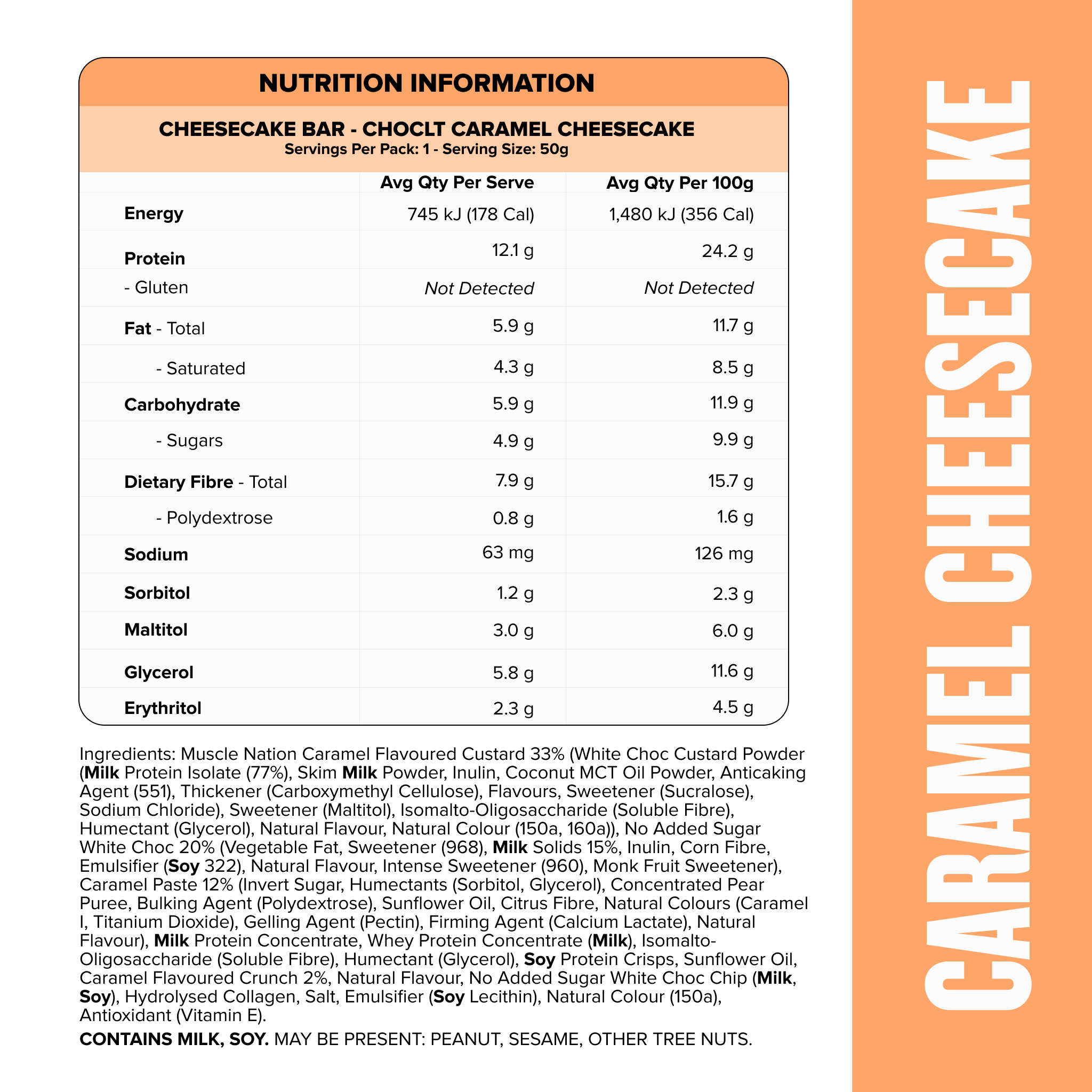 MN x CHOCLT CHEESECAKE Protein Bar - Caramel - Box of 12-Protein Bars-MNSUPPS0309-19359054001029-3-Muscle Nation