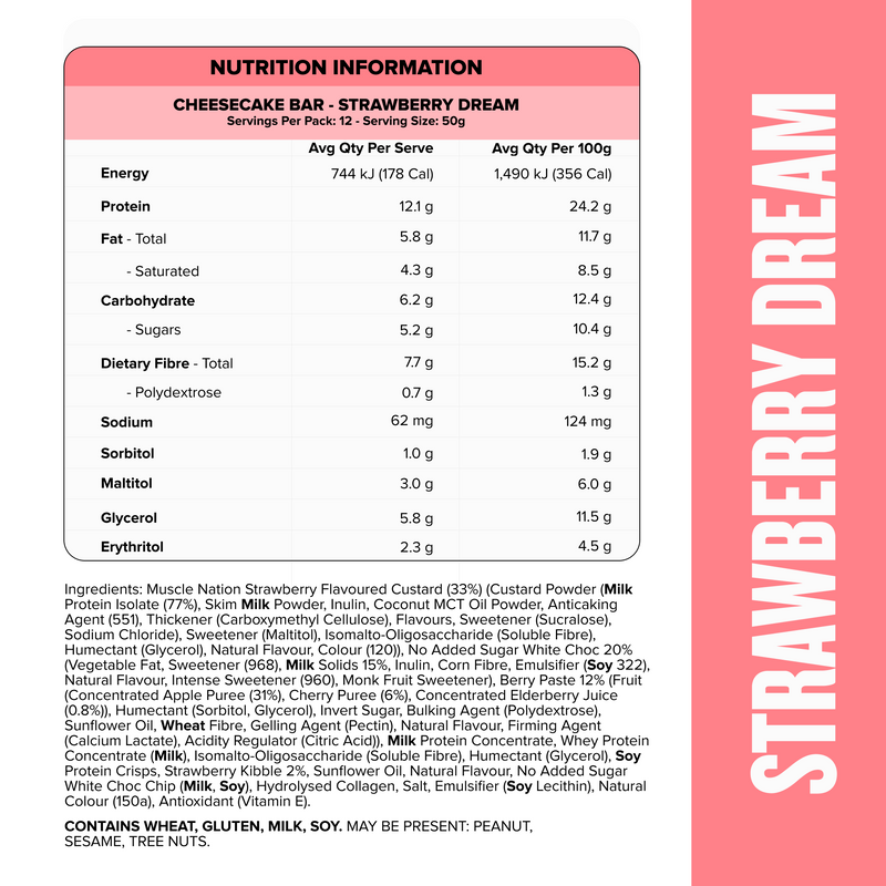 CHEESECAKE Protein Bar - Strawberry Dream - Box of 12-Protein Bars-MNSUPPS0311-19359054001036-3-Muscle Nation