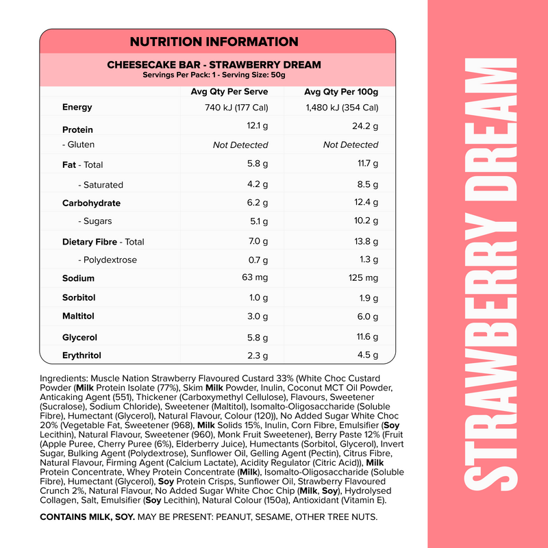 CHEESECAKE Protein Bar - Strawberry Dream - Box of 12-Protein Bars-MNSUPPS0311-19359054001036-3-Muscle Nation