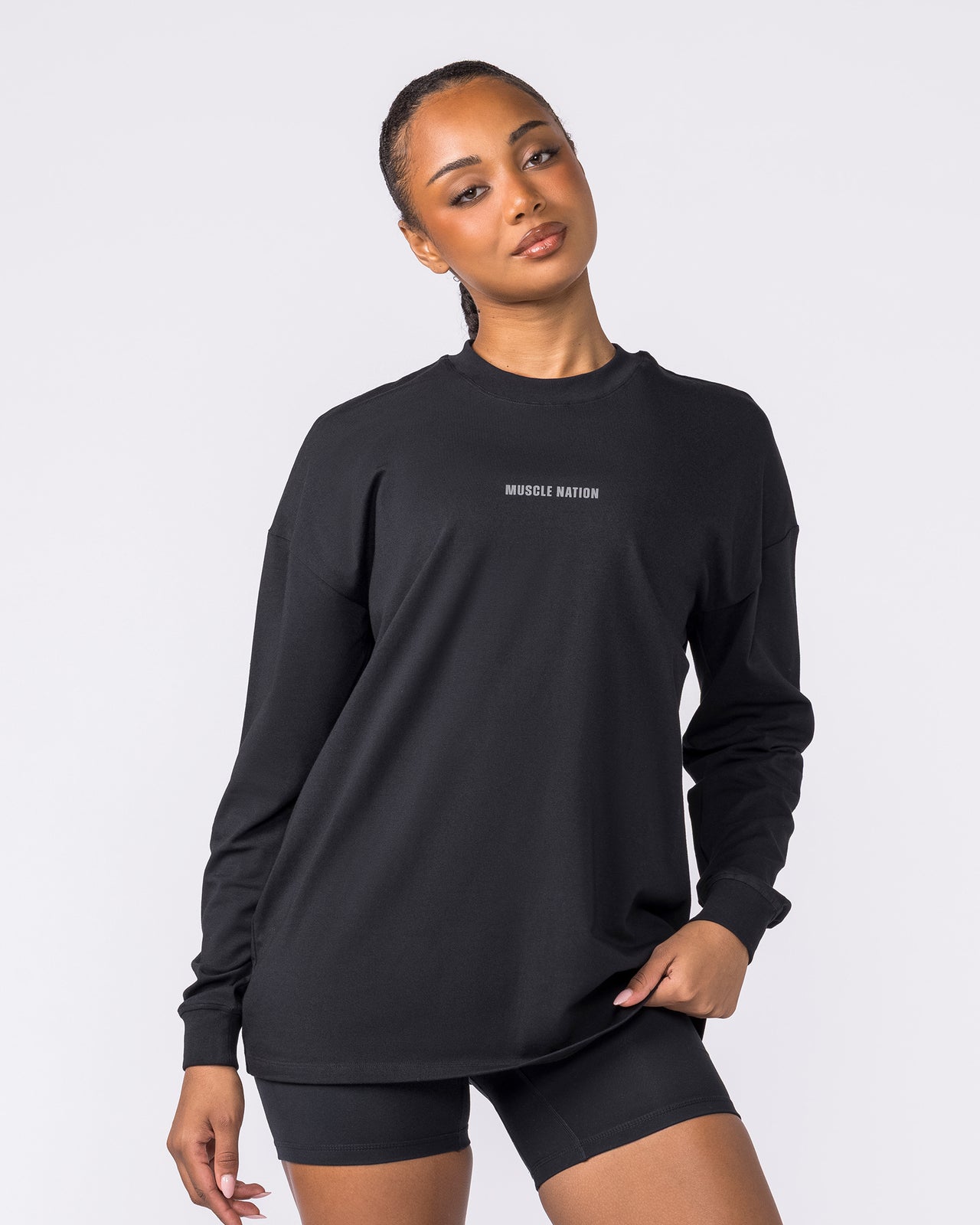 Classic Long Sleeve Top Black - Muscle Nation women's long sleeve tee, view 3