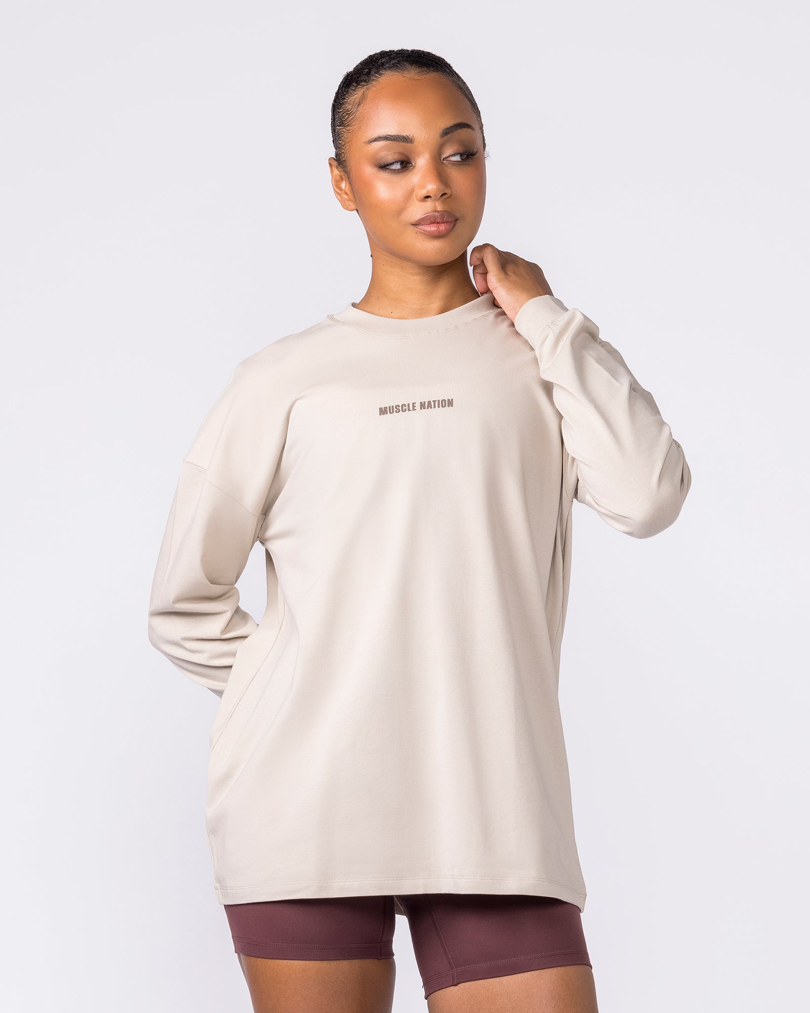 Classic Long Sleeve Top Cream - Muscle Nation women's long sleeve tee