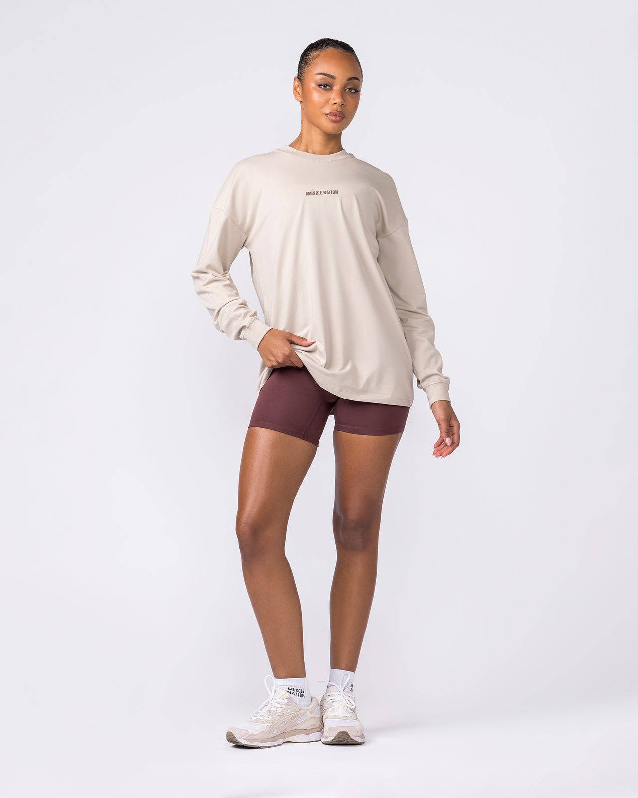 Classic Long Sleeve Top Cream - Muscle Nation women's long sleeve tee, view 5