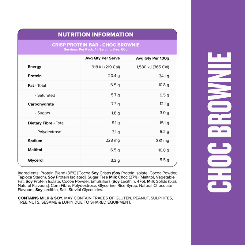 CRISP Protein Bar - Choc Brownie - Box of 12-Protein Bars-MNSUPPS0426-19359054002507-2-Muscle Nation