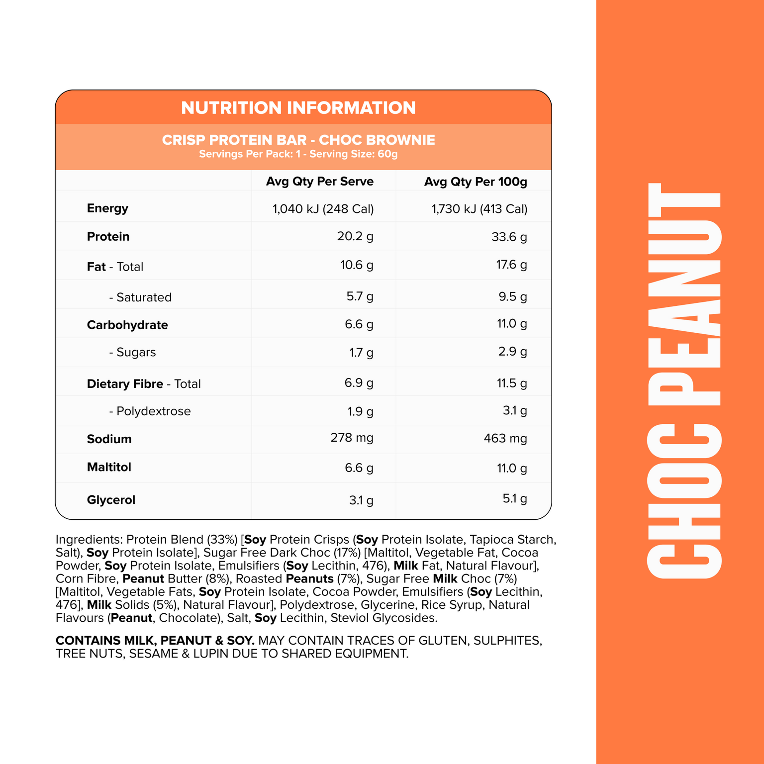 CRISP Protein Bar - Choc Peanut Bar - Box of 12-Protein Bars-MNSUPPS0425-19359054002521-2-Muscle Nation