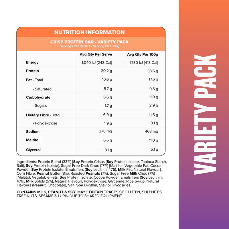 CRISP Protein Bar - CRISP Variety Pack - 6 Bars-Protein Bars-MNSUPPS0462-9359054003163-3-Muscle Nation