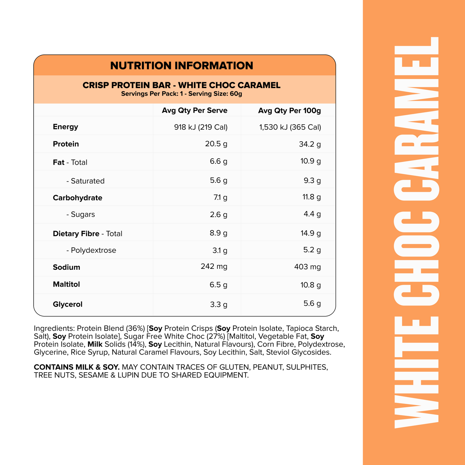 CRISP Protein Bar - White Choc Caramel - Box of 12-Protein Bars-MNSUPPS0427-19359054002514-2-Muscle Nation