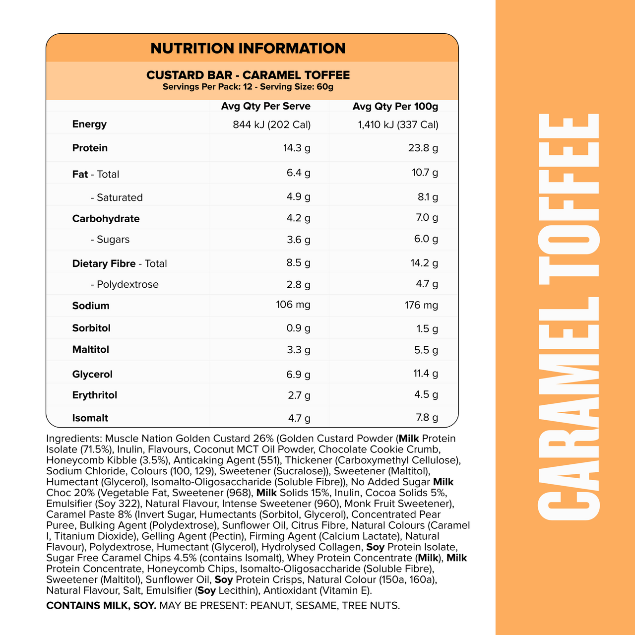 CUSTARD Protein Bar - Caramel Toffee - Box of 12-Protein Bars-MNSUPPS0195-19359054000350-3-Muscle Nation