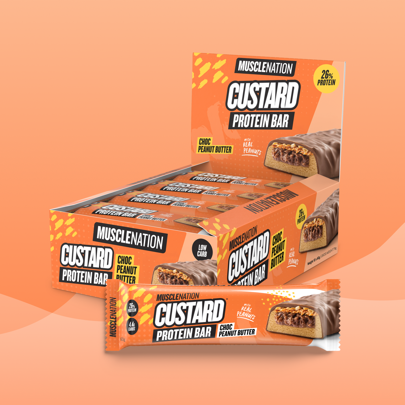 CUSTARD Protein Bar - Choc Peanut Butter - Box of 12-Protein Bars-MNSUPPS0216-19359054000312-1-Muscle Nation