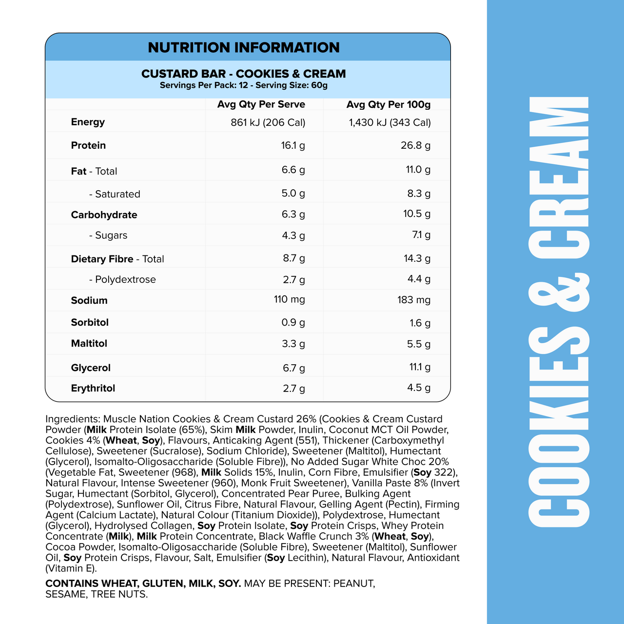 CUSTARD Protein Bar - Cookies & Cream - Box of 12-Protein Bars-MNSUPPS0192-19359054000329-3-Muscle Nation