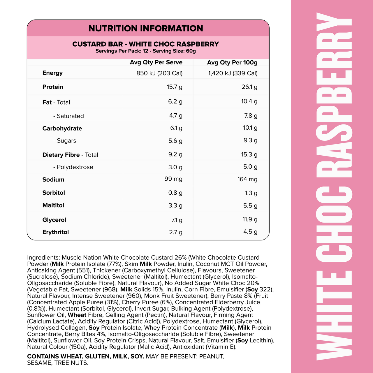 CUSTARD Protein Bar - White Choc Raspberry - Box of 12-Protein Bars-MNSUPPS0196-19359054000022-3-Muscle Nation