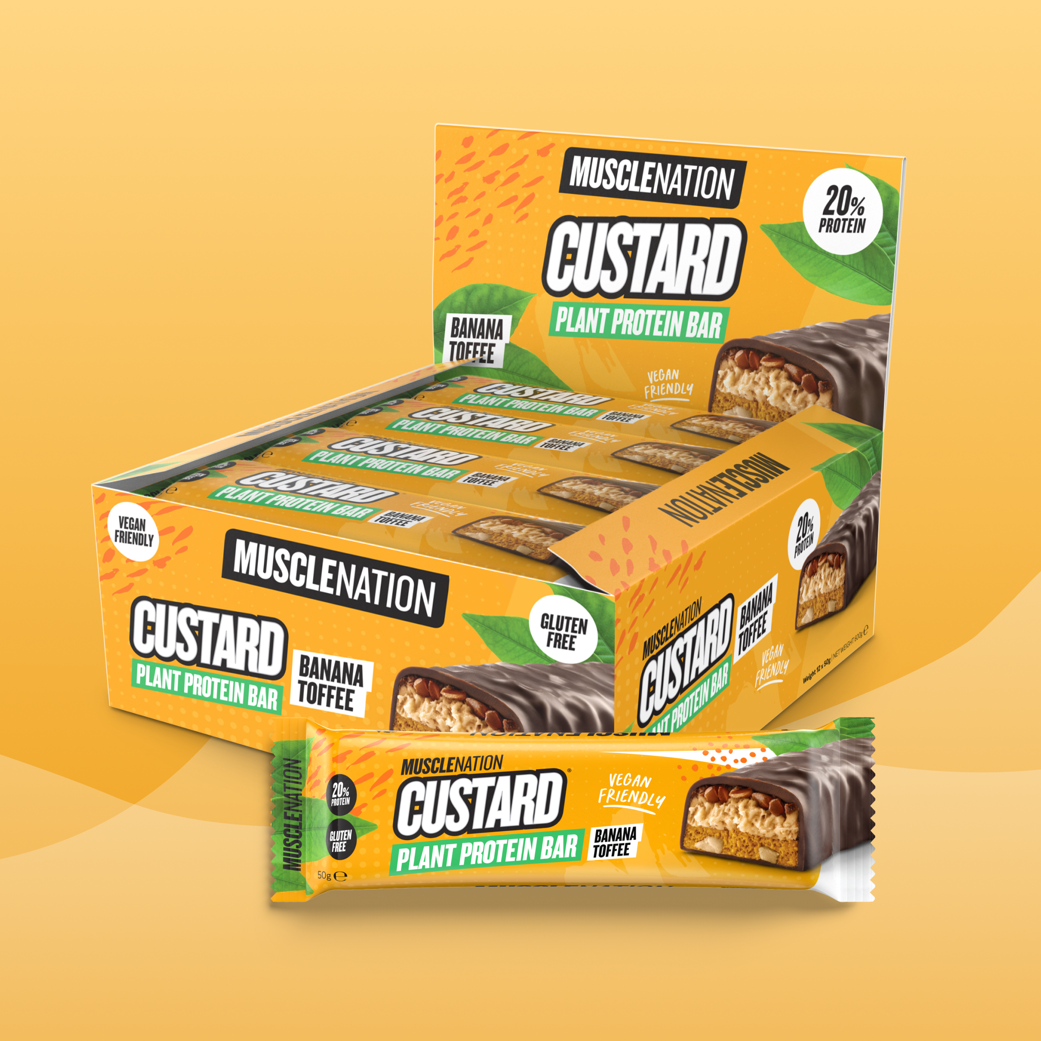 CUSTARD Plant Protein Bar (Vegan, GF) - Banana Toffee - Box of 12-Protein Bars-MNSUPPS0198-19359054000084-1-Muscle Nation