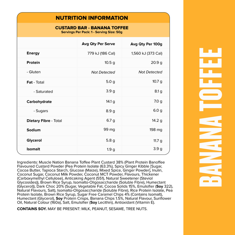 CUSTARD Plant Protein Bar (Vegan, GF) - Banana Toffee - Box of 12-Protein Bars-MNSUPPS0198-19359054000084-3-Muscle Nation