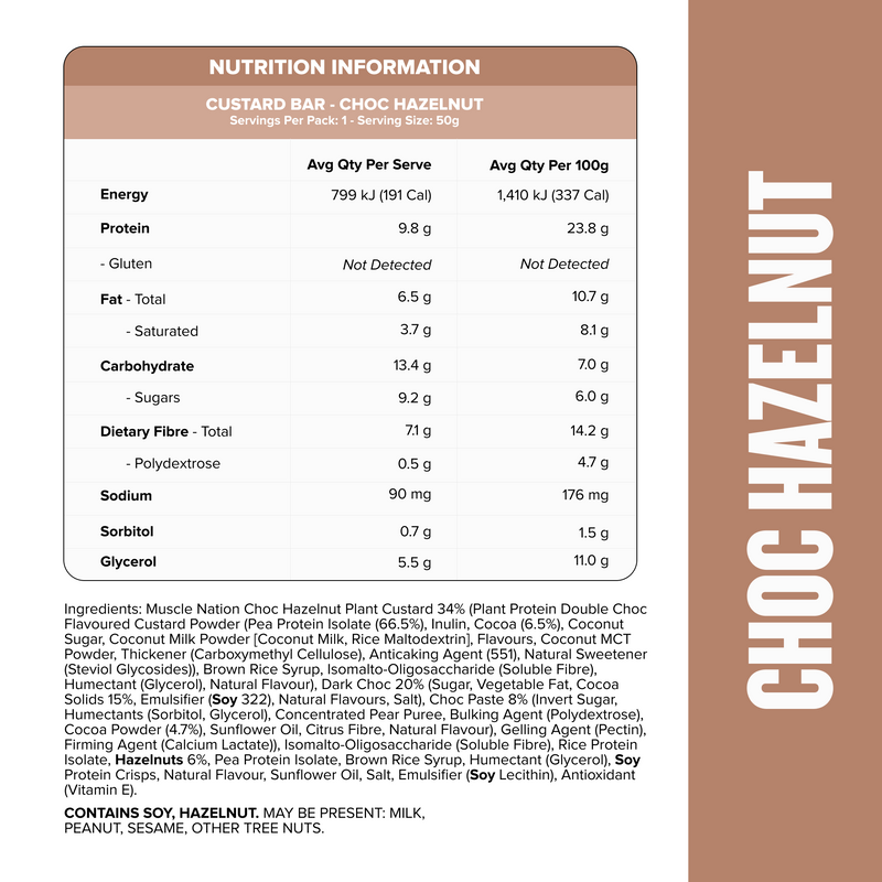 CUSTARD Plant Protein Bar (Vegan) - Choc Hazelnut - Box of 12-Protein Bars-MNSUPPS0199-19359054000077-3-Muscle Nation