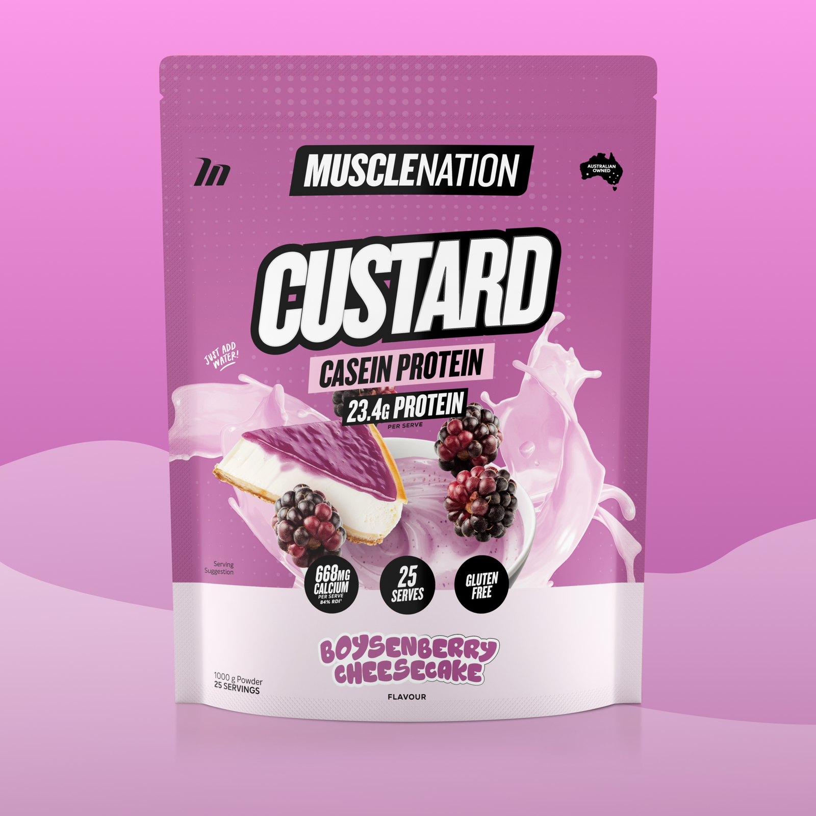 CUSTARD Casein Protein - Boysenberry Cheesecake - 25 serves-Custard Casein Powder-MNSUPPS0328-9359054001701-1-Muscle Nation
