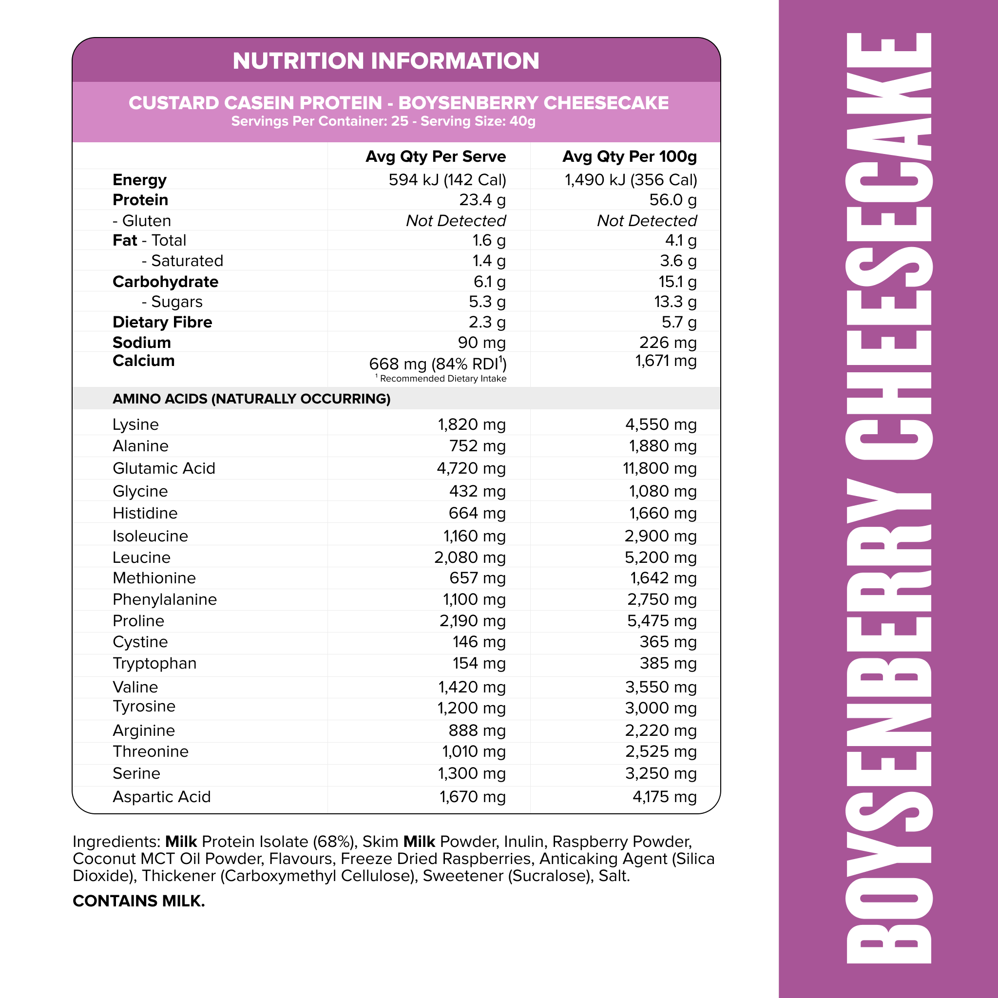 CUSTARD Casein Protein - Boysenberry Cheesecake - 25 serves-Custard Casein Powder-MNSUPPS0328-9359054001701-2-Muscle Nation