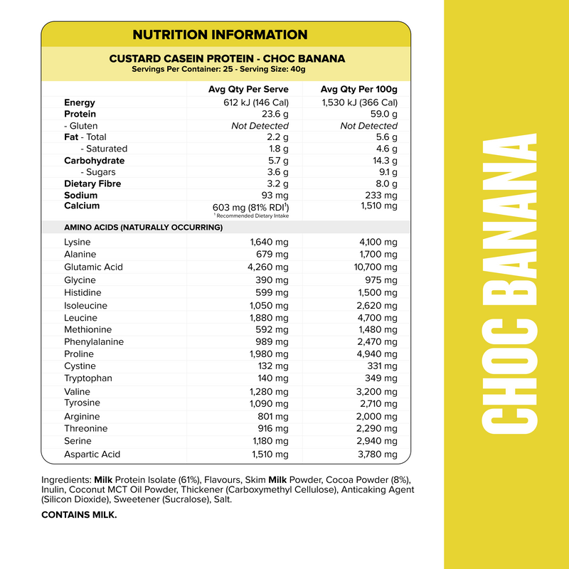 CUSTARD Casein Protein - Choc Banana - 25 serves-Custard Casein Powder-MNSUPPS0385-9359054002746-2-Muscle Nation