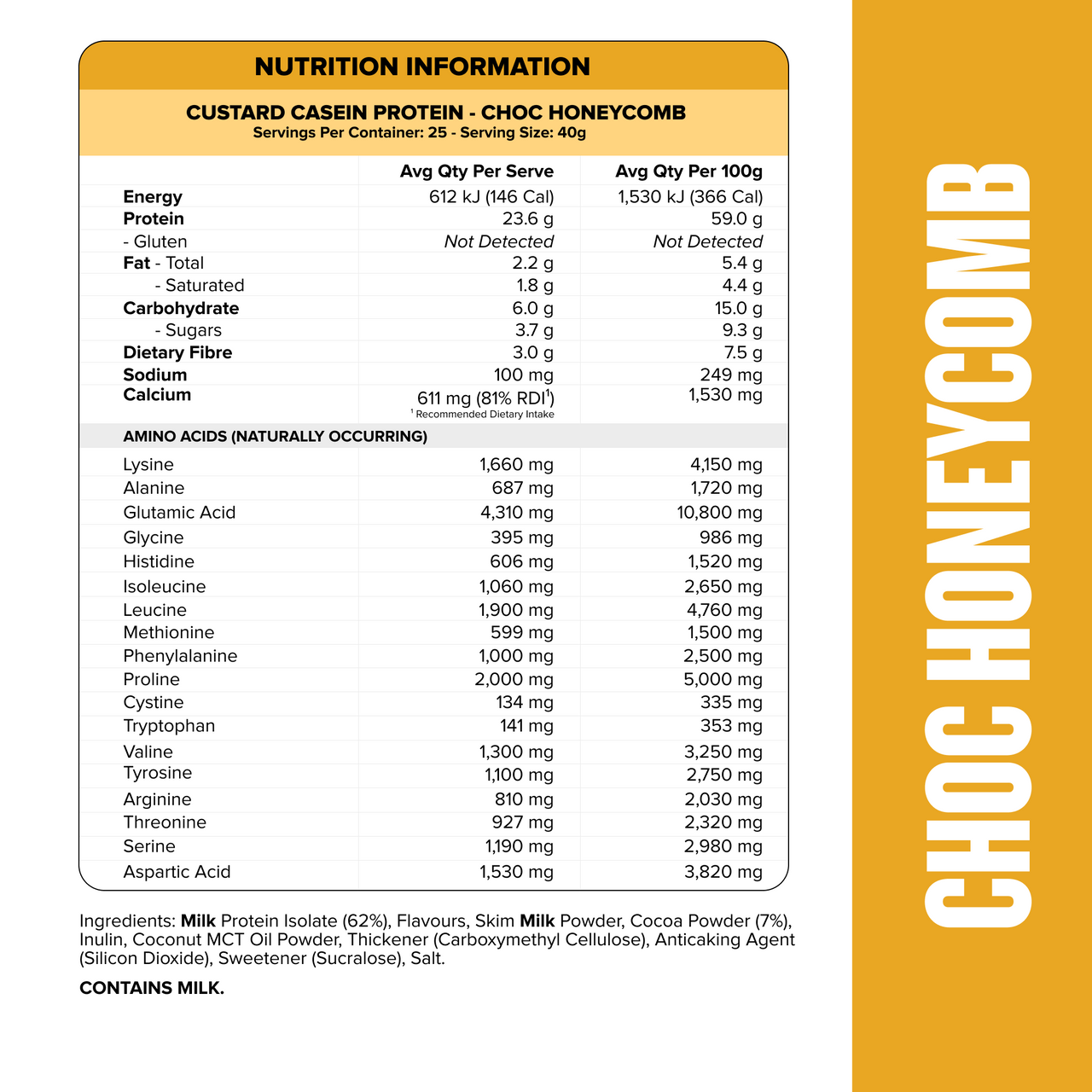 CUSTARD Casein Protein Choc Honeycomb - Muscle Nation casein protein powder, view 2