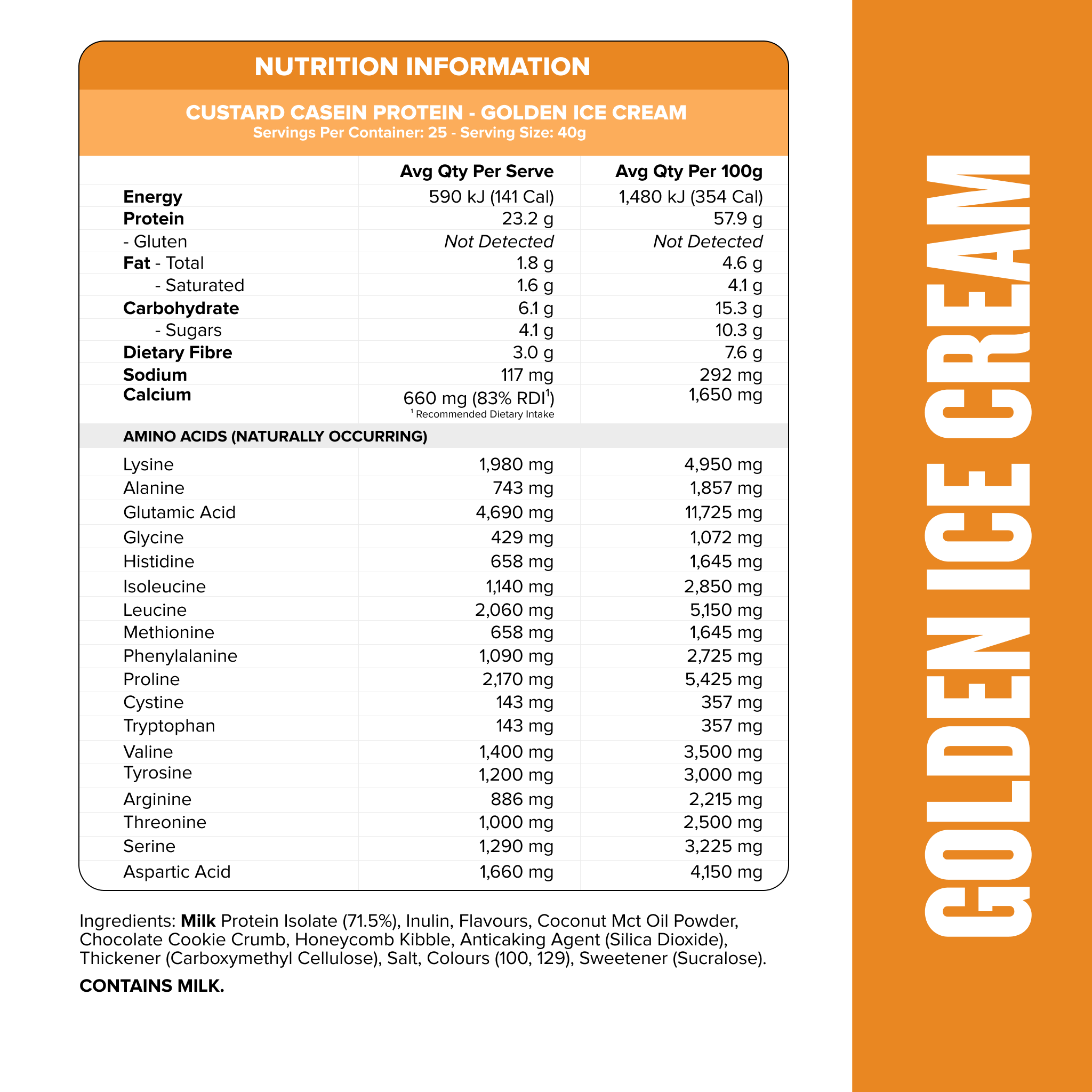 CUSTARD Casein Protein - Golden Ice Cream - 25 serves-Custard Casein Powder-MNSUPPS0070-9359054001398-2-Muscle Nation