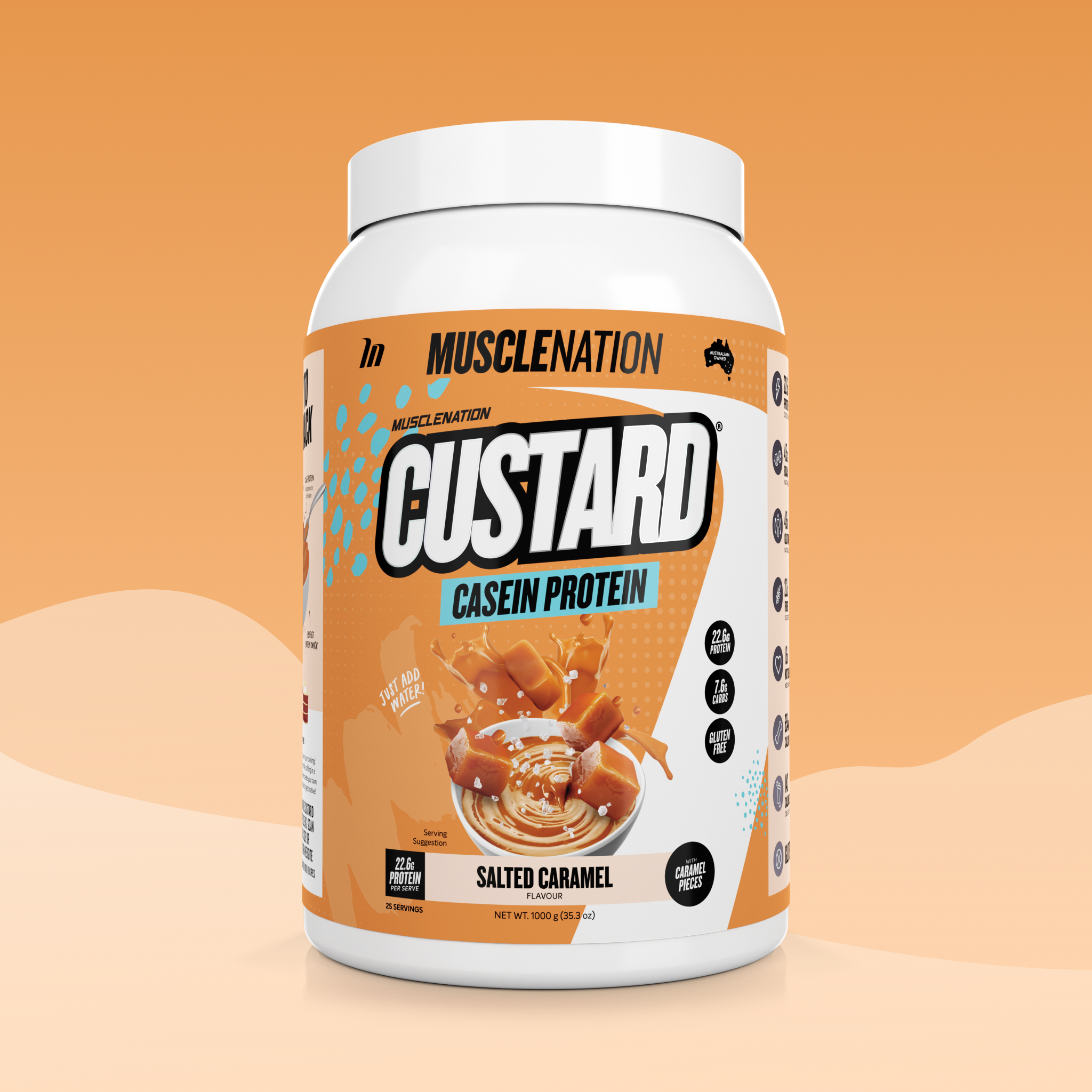 CUSTARD Casein Protein - Salted Caramel - 25 serves-Custard Casein Powder-MNSUPPS0149-9359054001411-1-Muscle Nation