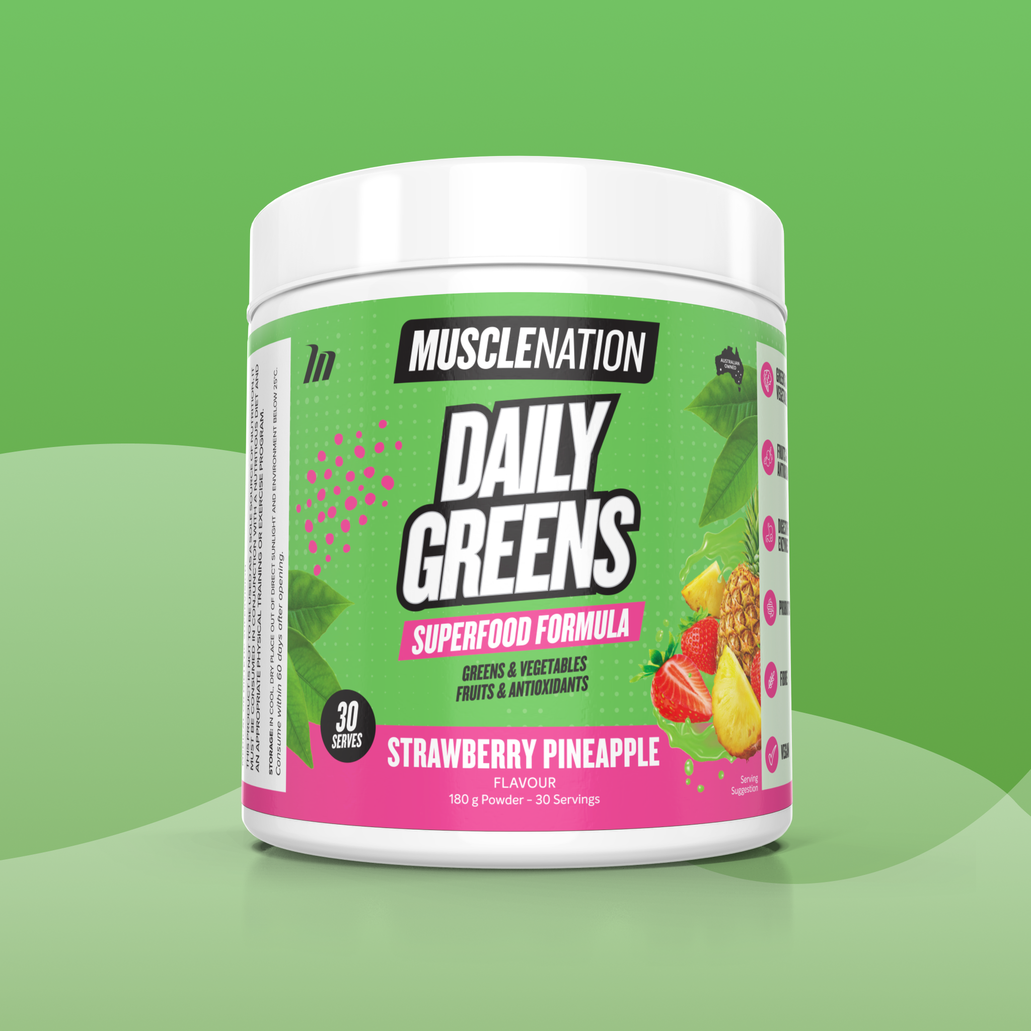DAILY GREENS - Strawberry Pineapple - 30 serves-Greens & Wellness-MNSUPPS0320-9359054001459-1-Muscle Nation