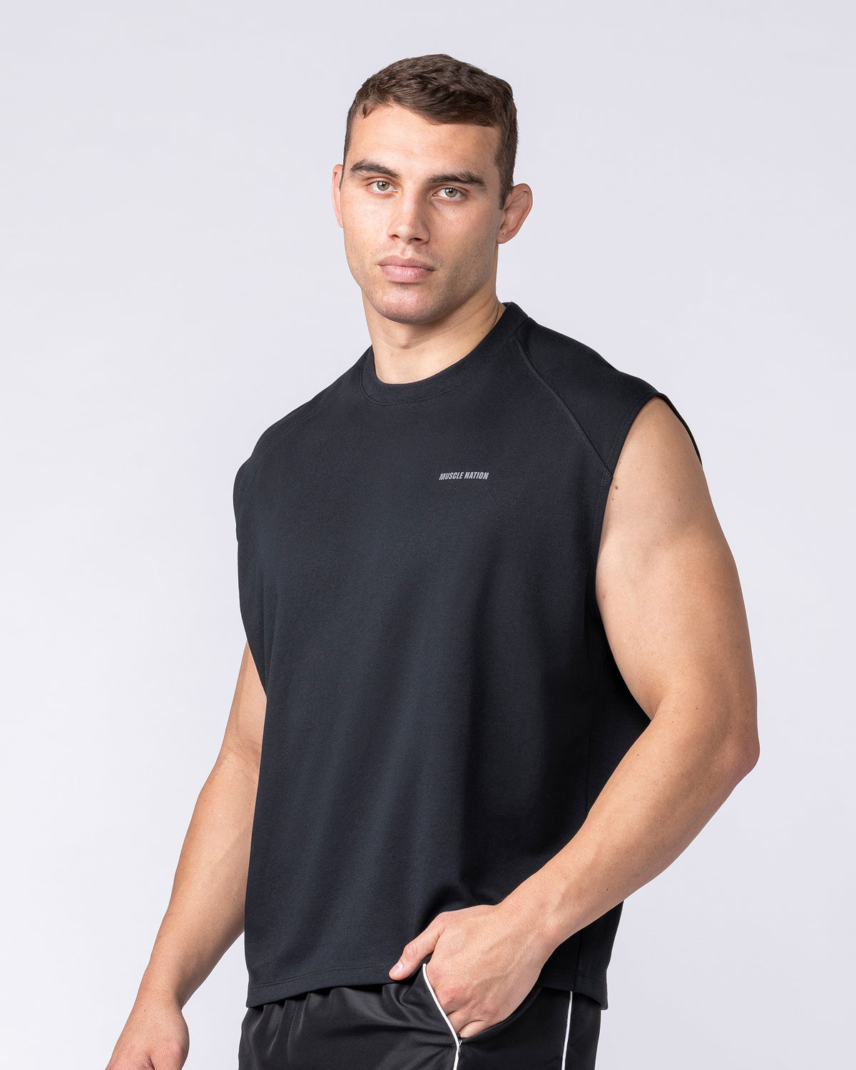Daily Raglan Boxy Muscle Tank - Black