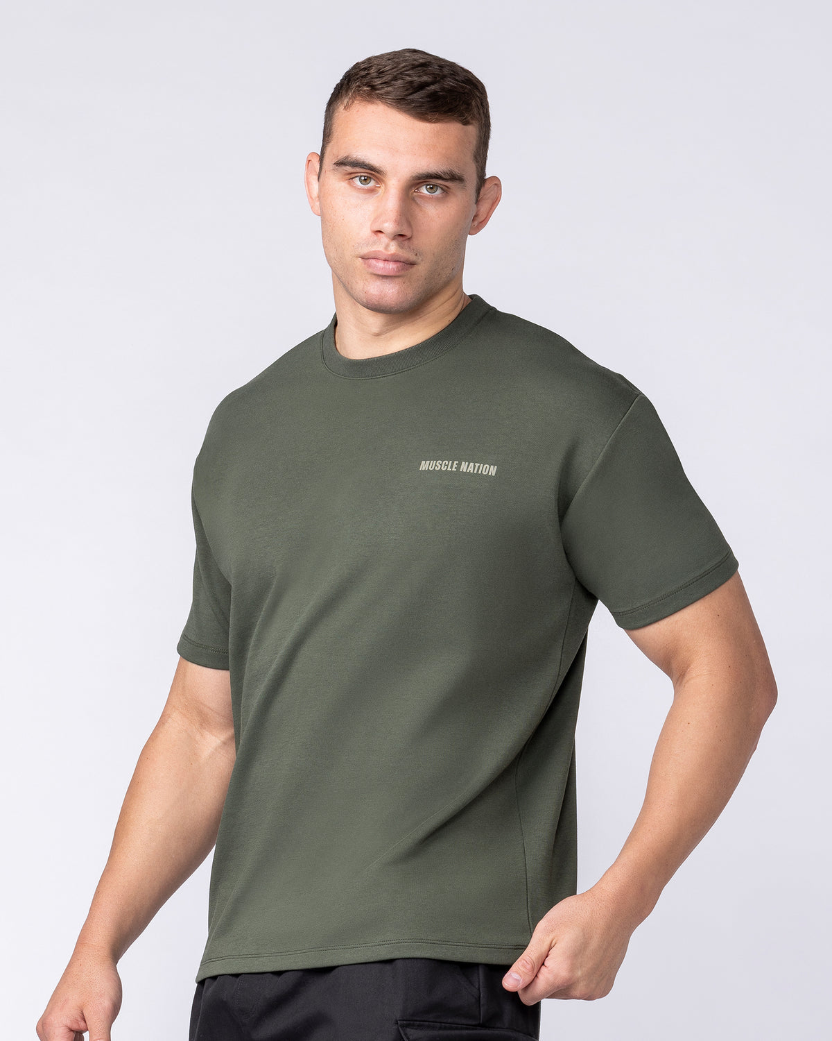 Daily Regular Fit Tee Dark Khaki - Muscle Nation men's gym tee, view 3