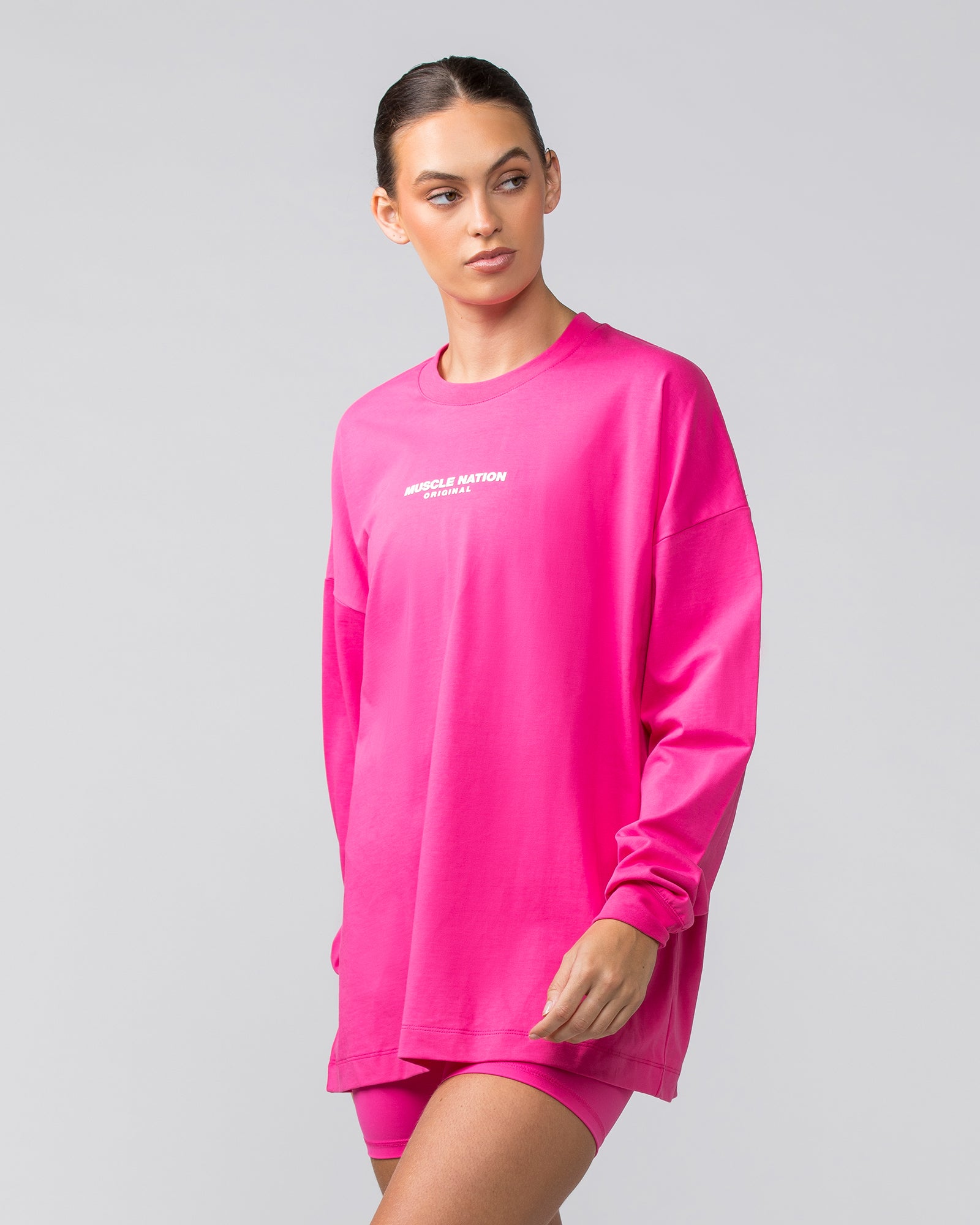 OG Oversized Long Sleeve Tee - Luminous Pink-Long Sleeve T-Shirts-XXS-042411LUMIPNK-XXS-MNAPPRL30507-4-Muscle Nation
