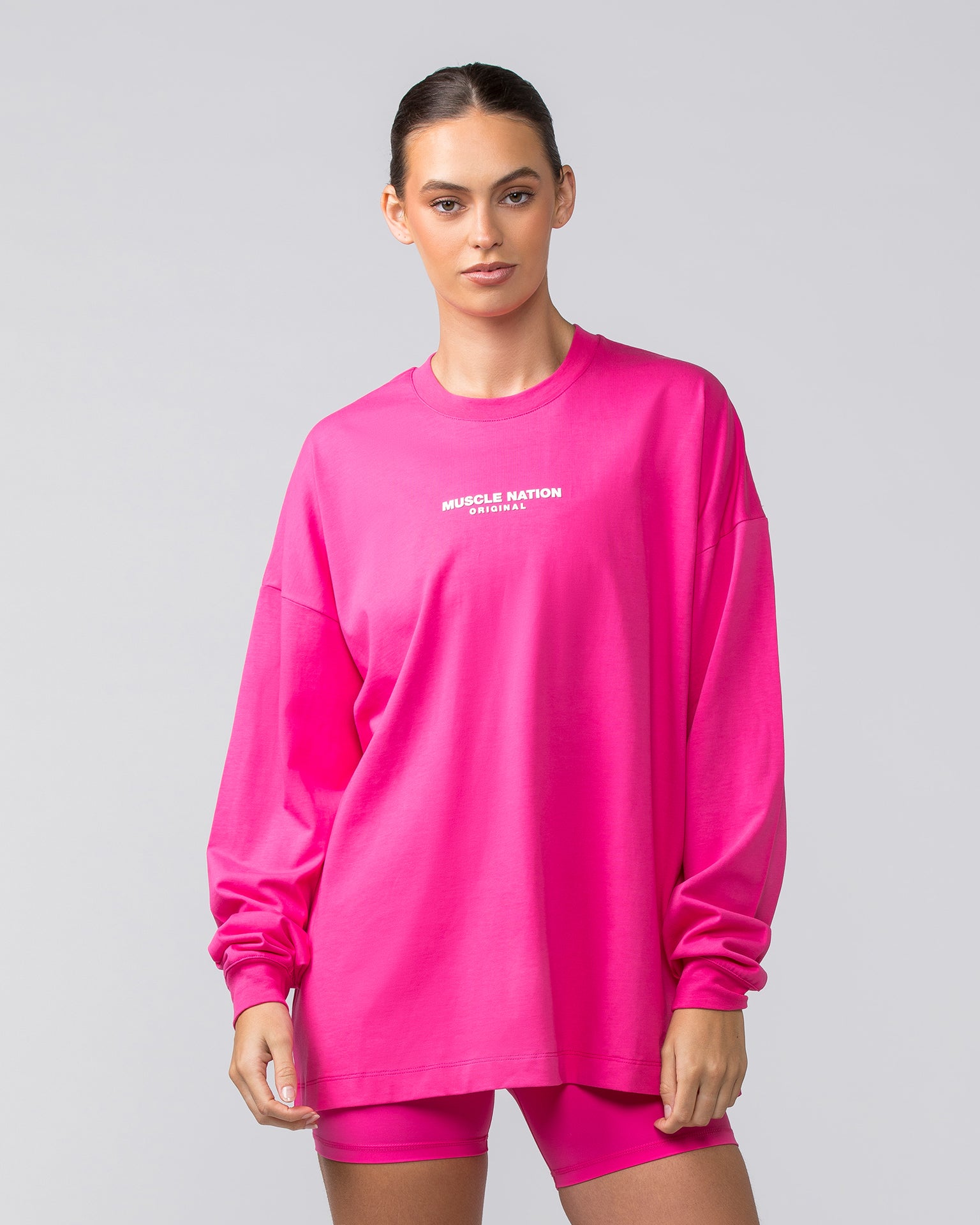 OG Oversized Long Sleeve Tee - Luminous Pink-Long Sleeve T-Shirts-XXS-042411LUMIPNK-XXS-MNAPPRL30507-1-Muscle Nation