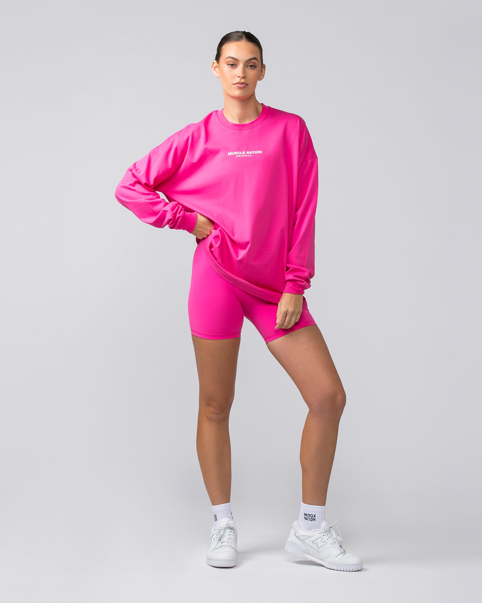OG Oversized Long Sleeve Tee - Luminous Pink-Long Sleeve T-Shirts-XXS-042411LUMIPNK-XXS-MNAPPRL30507-5-Muscle Nation