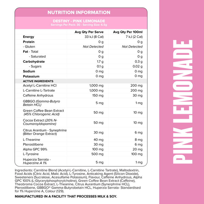 DESTINY Pre-Workout Burn - Pink Lemonade - 30 serves-Fat Burner-MNSUPPS0387-9359054002883-2-Muscle Nation