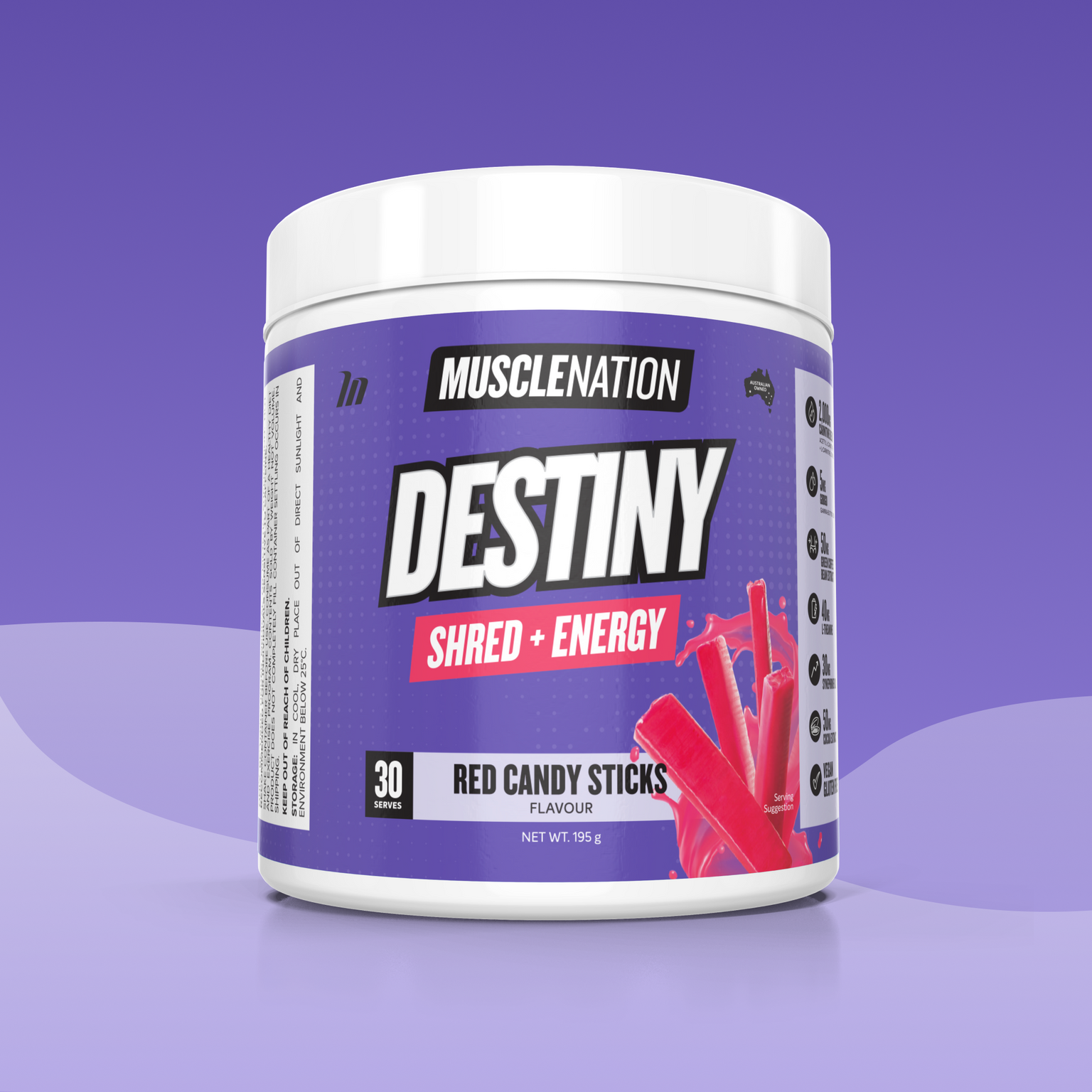 DESTINY Pre-Workout Burn - Red Candy Sticks - 30 serves-Fat Burner-MNSUPPS0034-745114800954-1-Muscle Nation