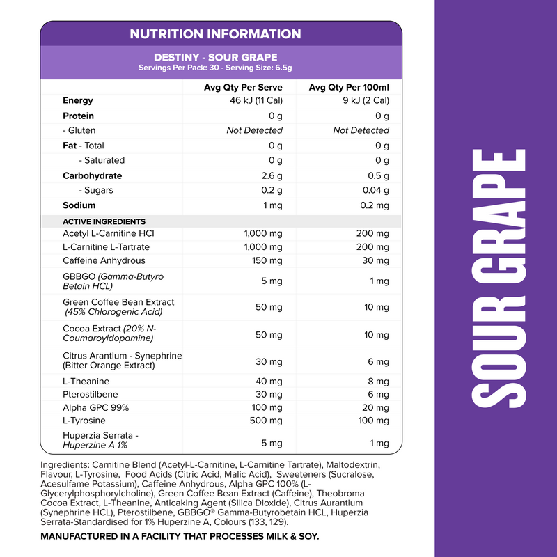DESTINY Pre-Workout Burn - Sour Grape - 30 serves-Fat Burner-MNSUPPS0151-764460254204-2-Muscle Nation