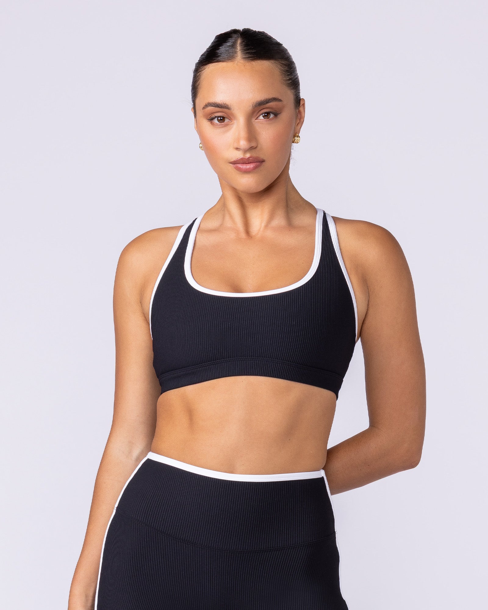 Drew Rib Bra - Black / White-Sports Bras-XXS-112502BLKWHT-XXS-MNAPPRL45770-3-Muscle Nation