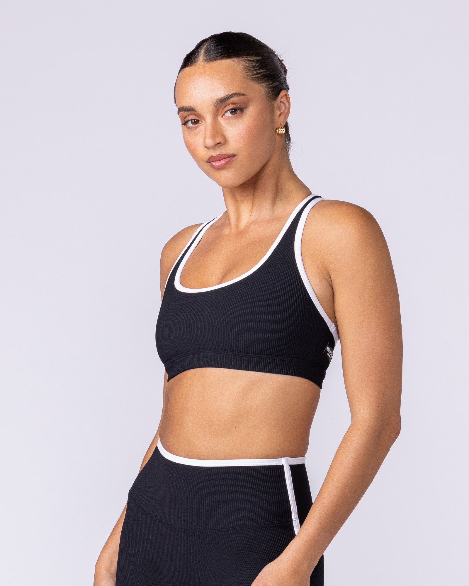 Drew Rib Bra - Black / White-Sports Bras-XXS-112502BLKWHT-XXS-MNAPPRL45770-4-Muscle Nation