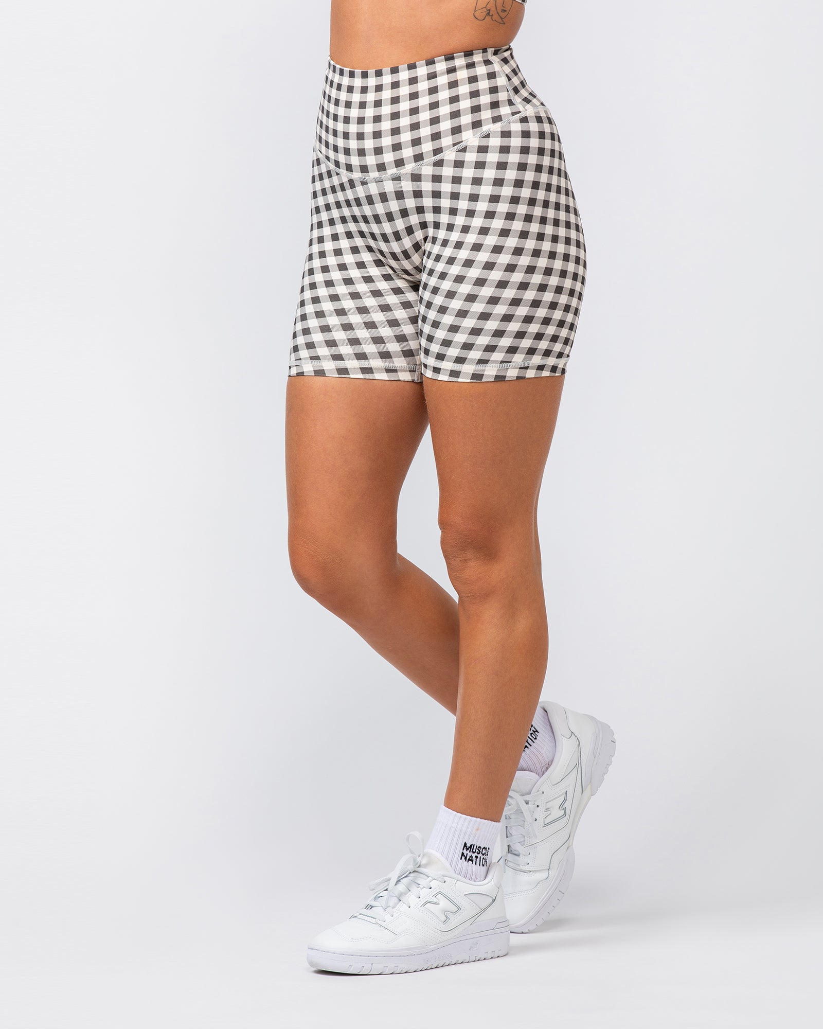 Ultra Aura Bike Shorts - Deep Brown Gingham Print-Shorts-XXS-062407DBGMP-XXS-MNAPPRL31405-3-Muscle Nation