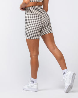 Ultra Aura Bike Shorts - Deep Brown Gingham Print-Shorts-XXS-062407DBGMP-XXS-MNAPPRL31405-1-Muscle Nation