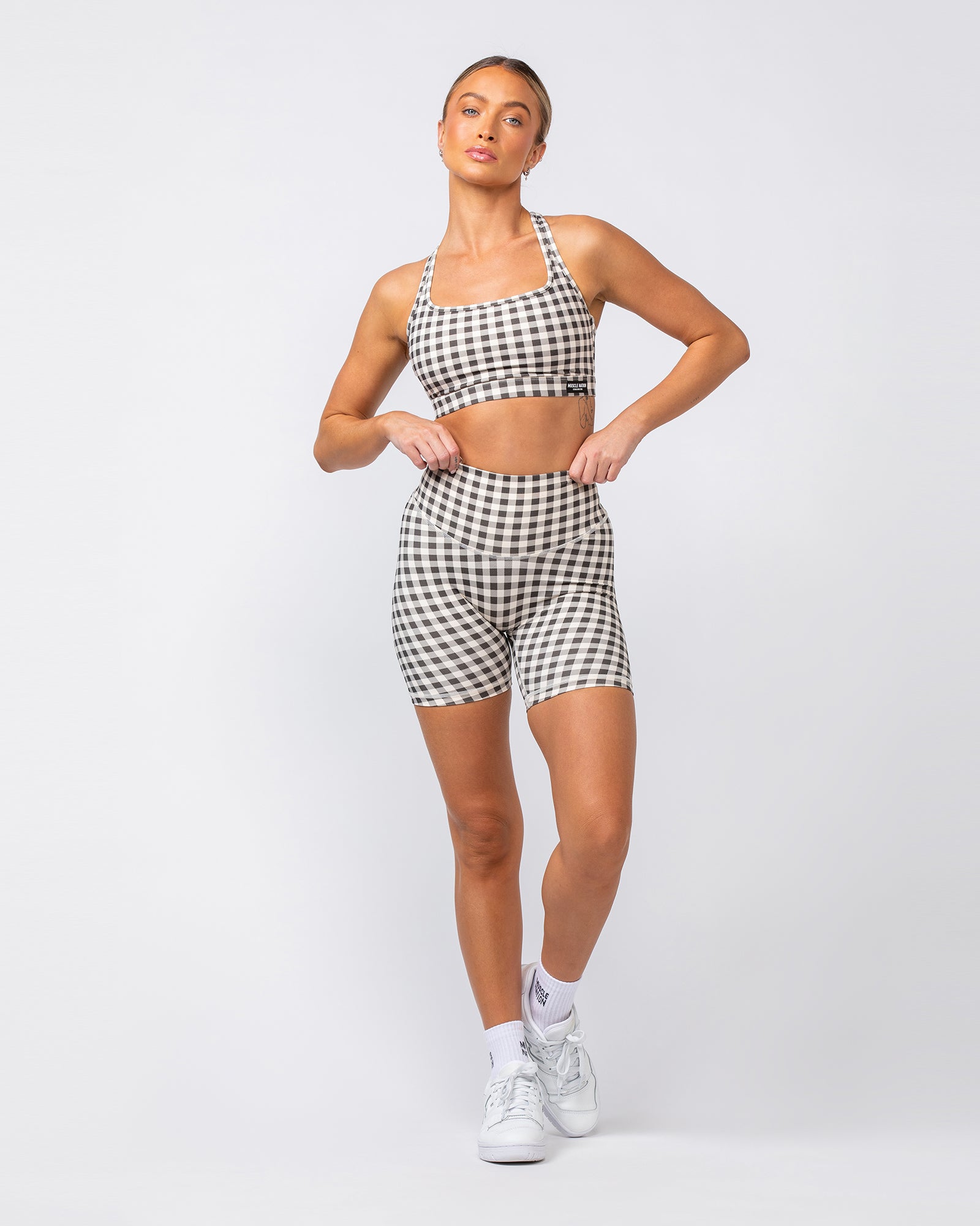 Ultra Aura Bike Shorts - Deep Brown Gingham Print-Shorts-XXS-062407DBGMP-XXS-MNAPPRL31405-7-Muscle Nation