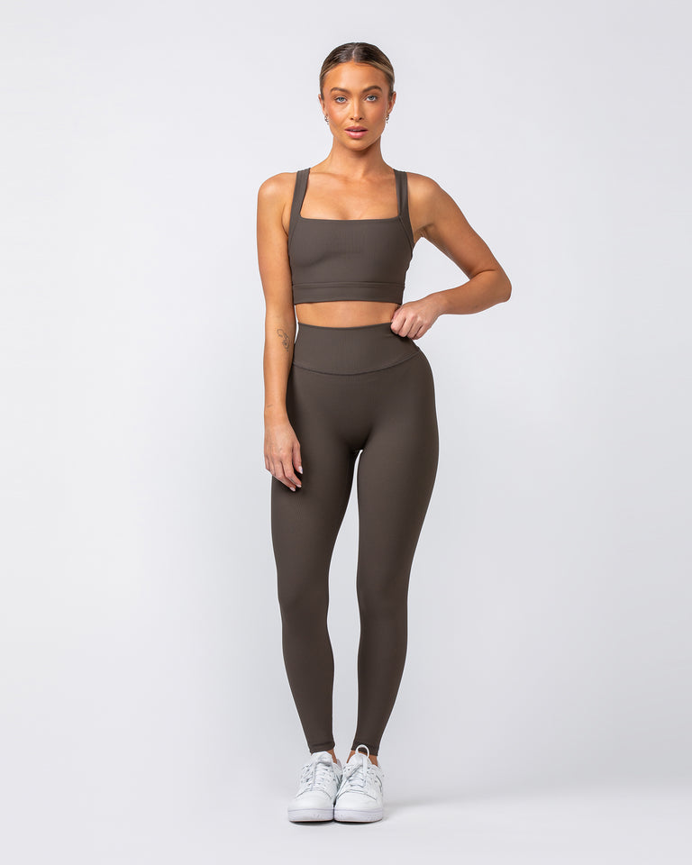 Zero Rise Rib Ankle Length Leggings - Deep Brown-Leggings-XXS-062420DEPBRN-XXS-MNAPPRL31632-5-Muscle Nation