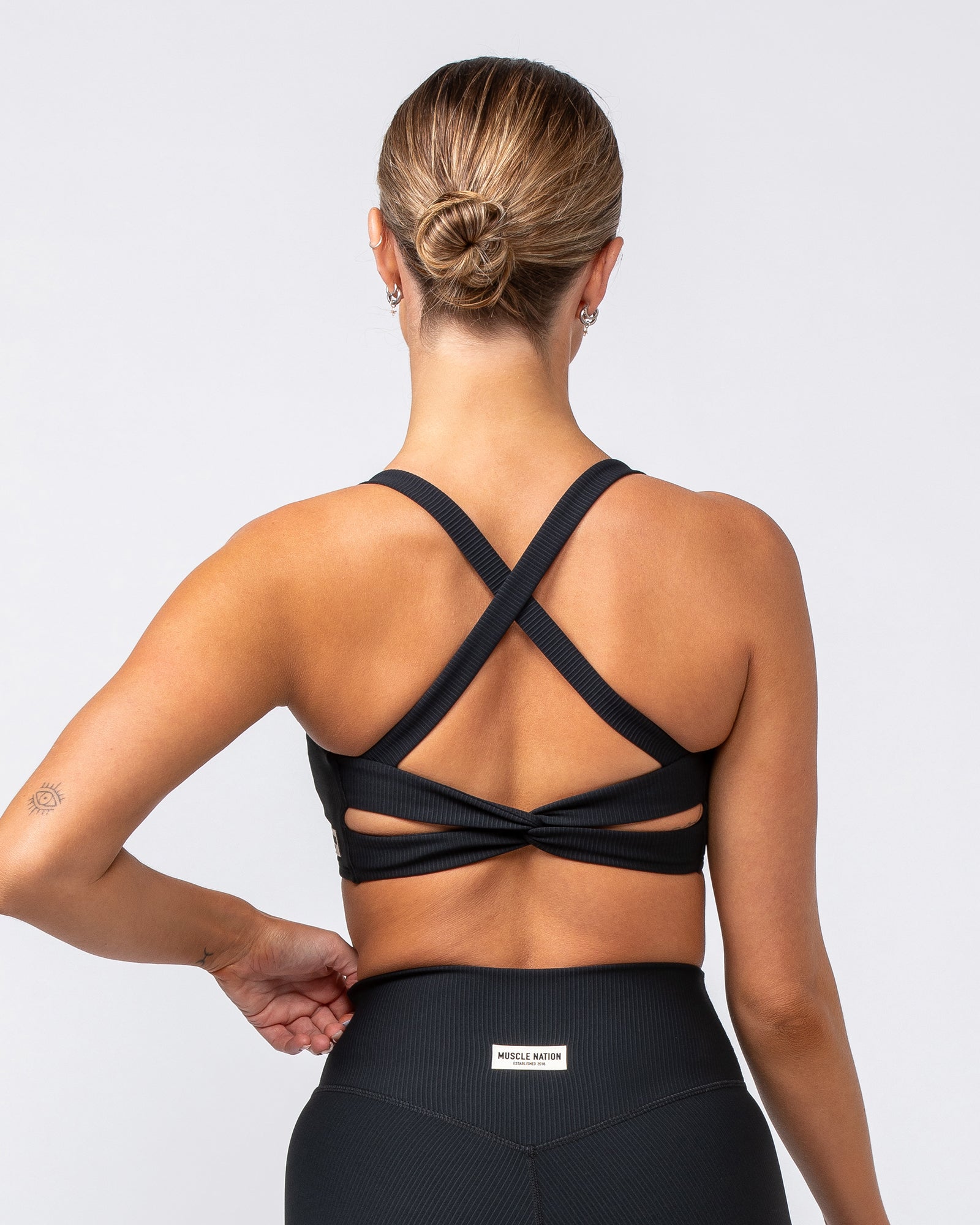 Twist Rib Bra - Black-Sports Bras-XS-042303BLK-XS-MNAPPRL23273-4-Muscle Nation
