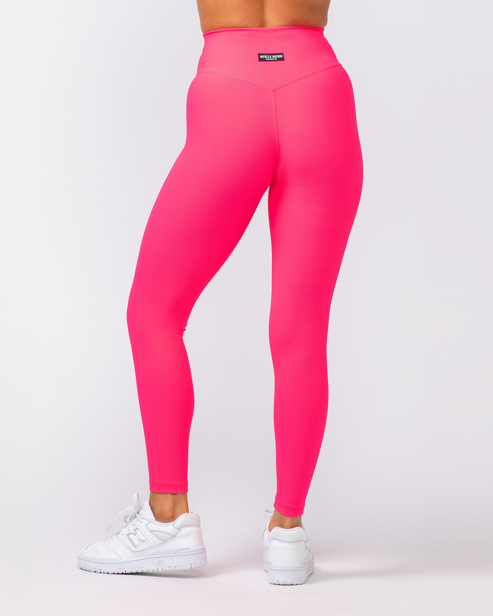 Zero Rise Rib Ankle Length Leggings - Neon Pink-Leggings-XXS-062420NEPNK-XXS-MNAPPRL31641-4-Muscle Nation