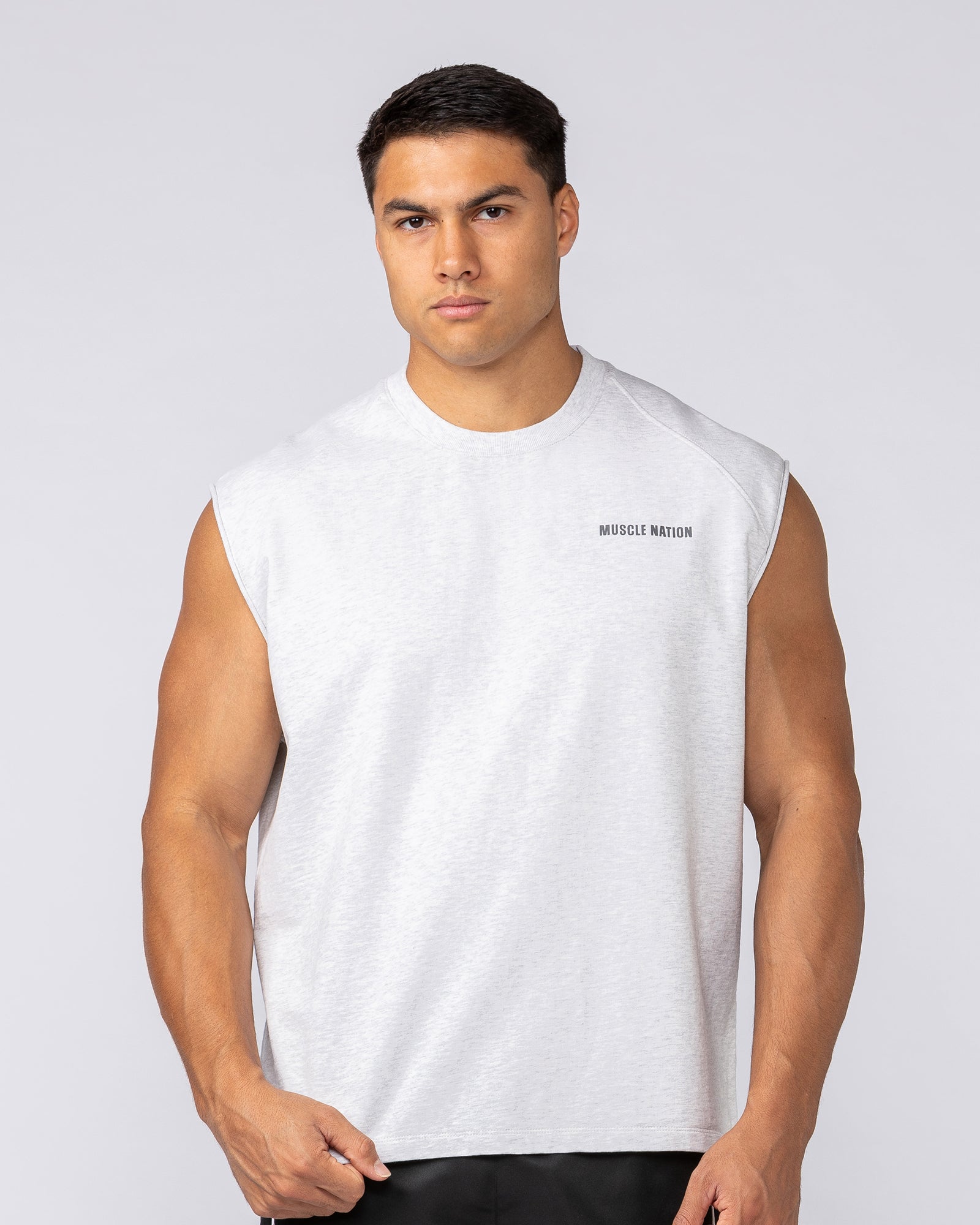 Essential Boxy Muscle Tank - Snow Grey Marl-Singlets & Tanks-S-092524SNGRYMR-S-MNAPPRL44337-2-Muscle Nation