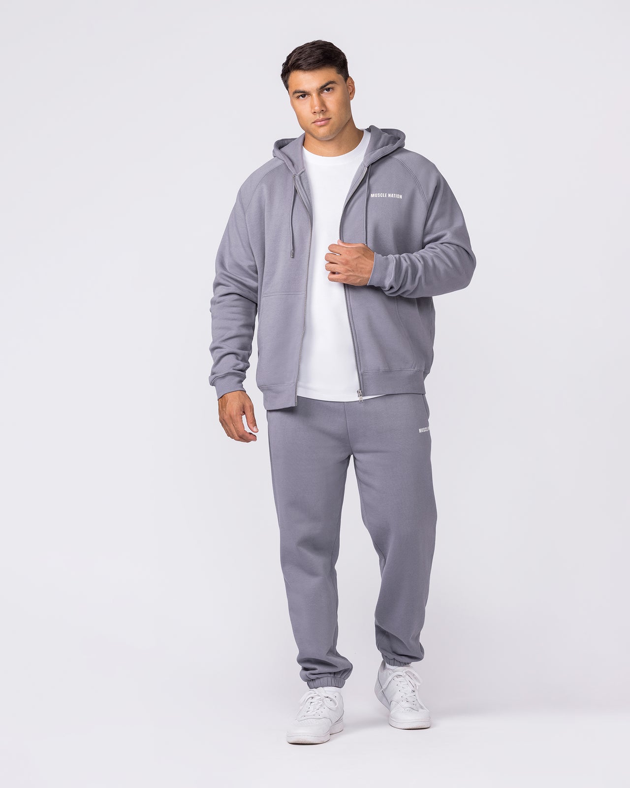 Essential Zip Hoodie - Cement-Jumpers & Hoodies-XS-042632CMT-XS-MNAPPRL50325-7-Muscle Nation