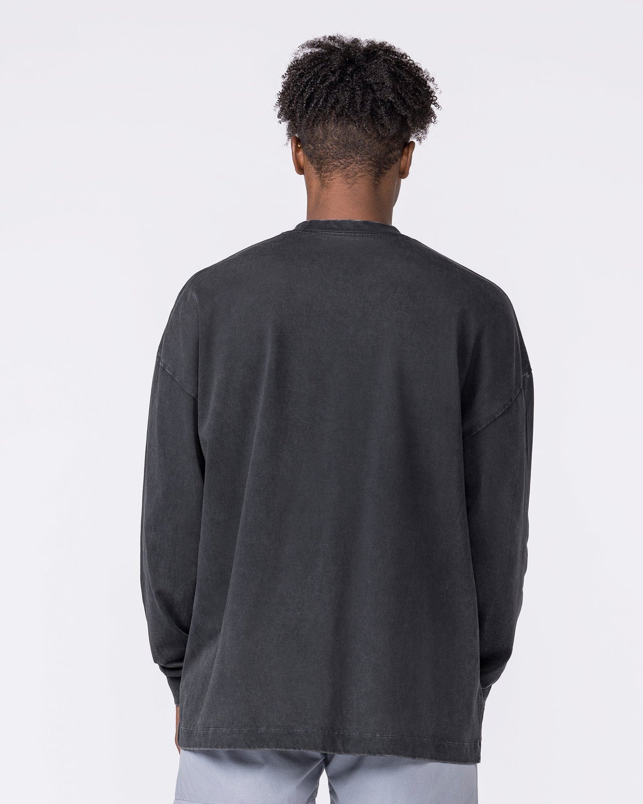 Essential Oversized Long Sleeve Vintage Tee in Washed Black - Muscle Nation men's long sleeve tee, view 4