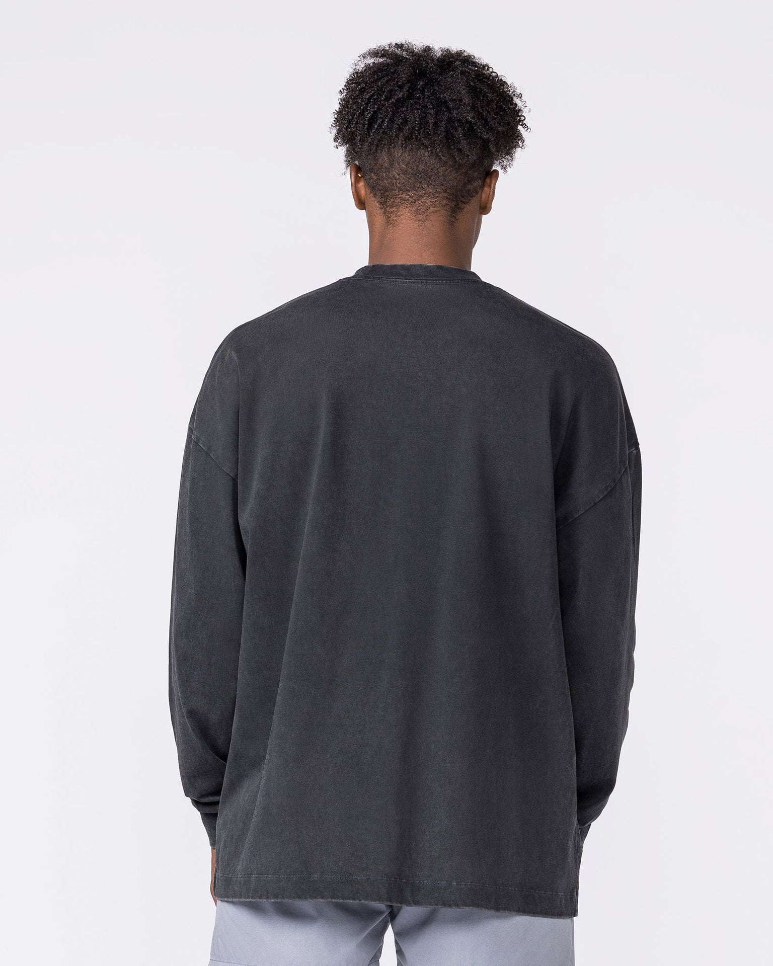 Essential Oversized Long Sleeve Vintage Tee in Washed Black - Muscle Nation men's long sleeve tee, view 4