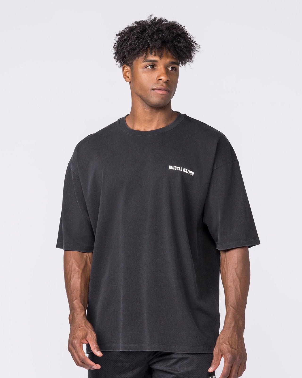 Essential Oversized Vintage Tee in Washed Black - Muscle Nation men's gym tee, view 3